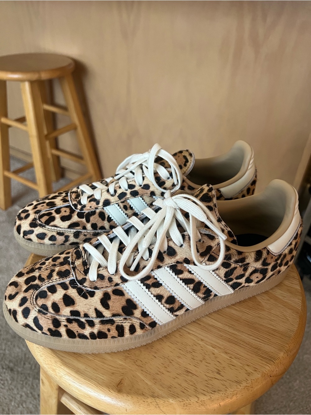 adidas Women's Leopard-Print Sneakers with White Stripes